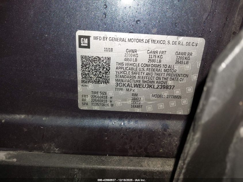 2019 GMC Terrain Slt Diesel VIN: 3GKALWEU3KL239837 Lot: 43960937