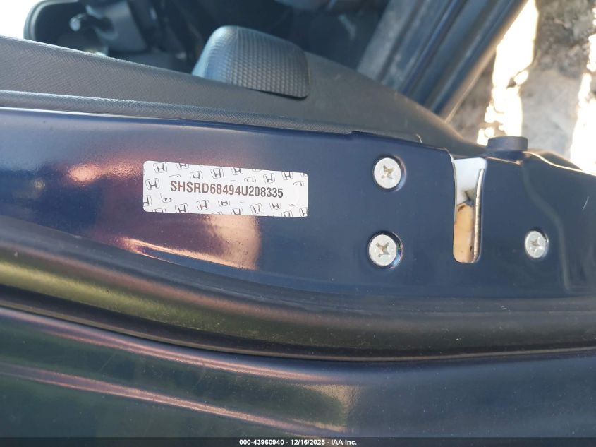 2004 Honda Cr-V Lx VIN: SHSRD68494U208335 Lot: 43960940