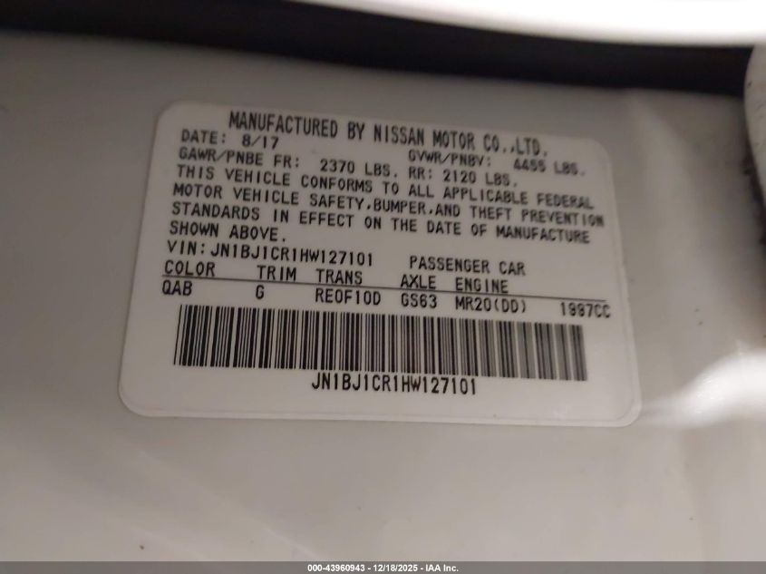 2017 Nissan Rogue Sport Sl VIN: JN1BJ1CR1HW127101 Lot: 43960943