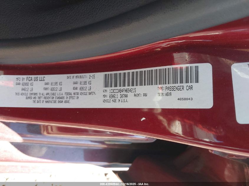 2015 Chrysler 200 Limited VIN: 1C3CCCAB4FN654215 Lot: 43960944