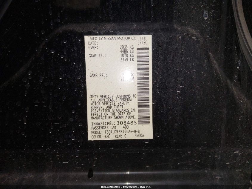 2020 Nissan Leaf Sv 40 Kwh VIN: 1N4AZ1CP8LC308485 Lot: 43960950