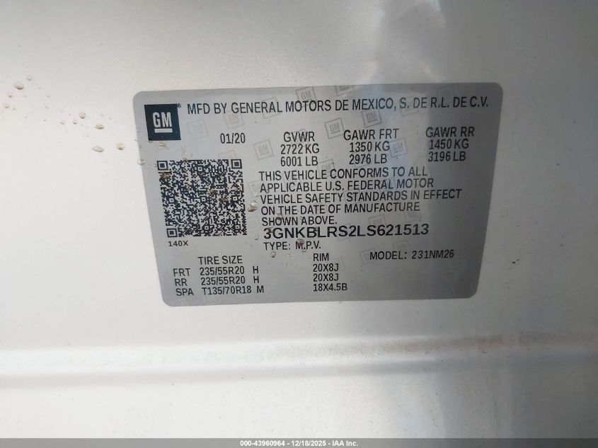2020 Chevrolet Blazer Awd Premier VIN: 3GNKBLRS2LS621513 Lot: 43960964