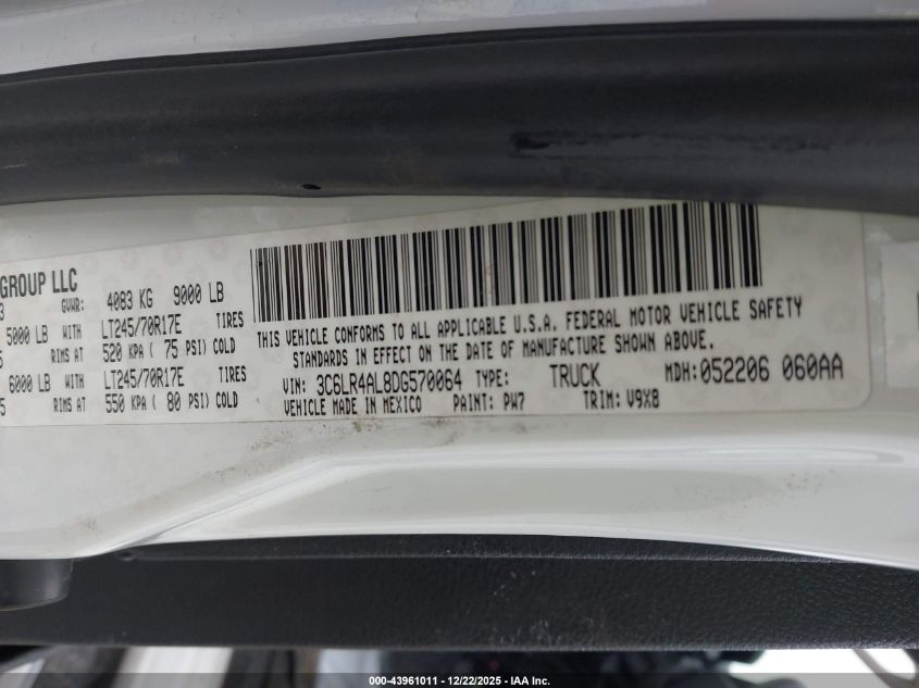 2013 Ram 2500 Tradesman VIN: 3C6LR4AL8DG570064 Lot: 43961011