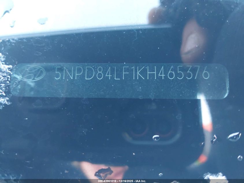 2019 Hyundai Elantra Sel VIN: 5NPD84LF1KH465376 Lot: 43961016