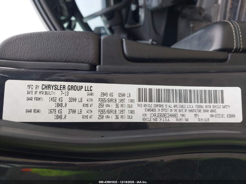 2014 Jeep Grand Cherokee Limited VIN: 1C4RJEBG9EC240083 Lot: 43961033