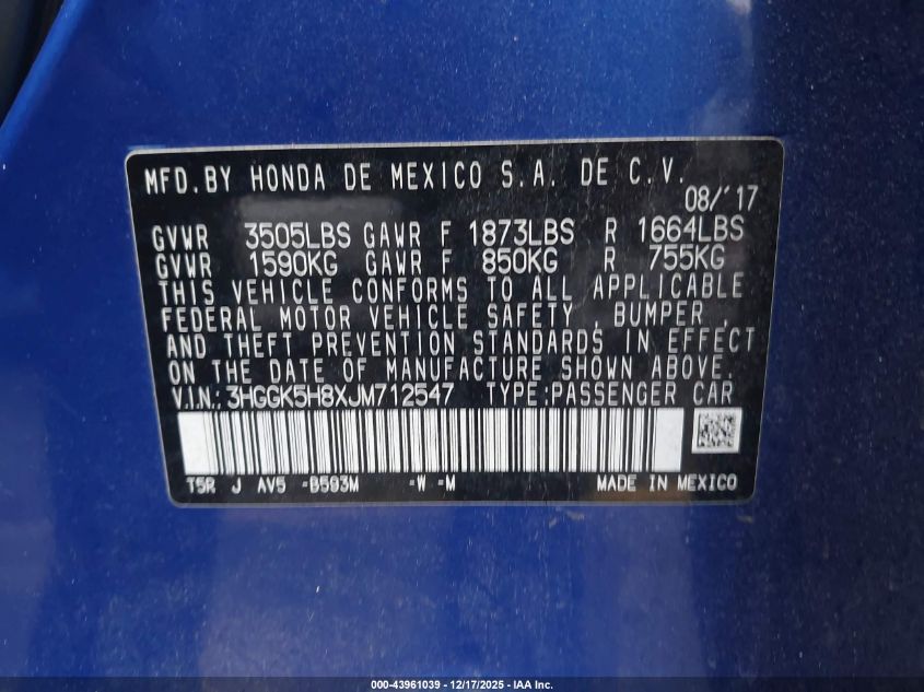 2018 Honda Fit Ex VIN: 3HGGK5H8XJM712547 Lot: 43961039