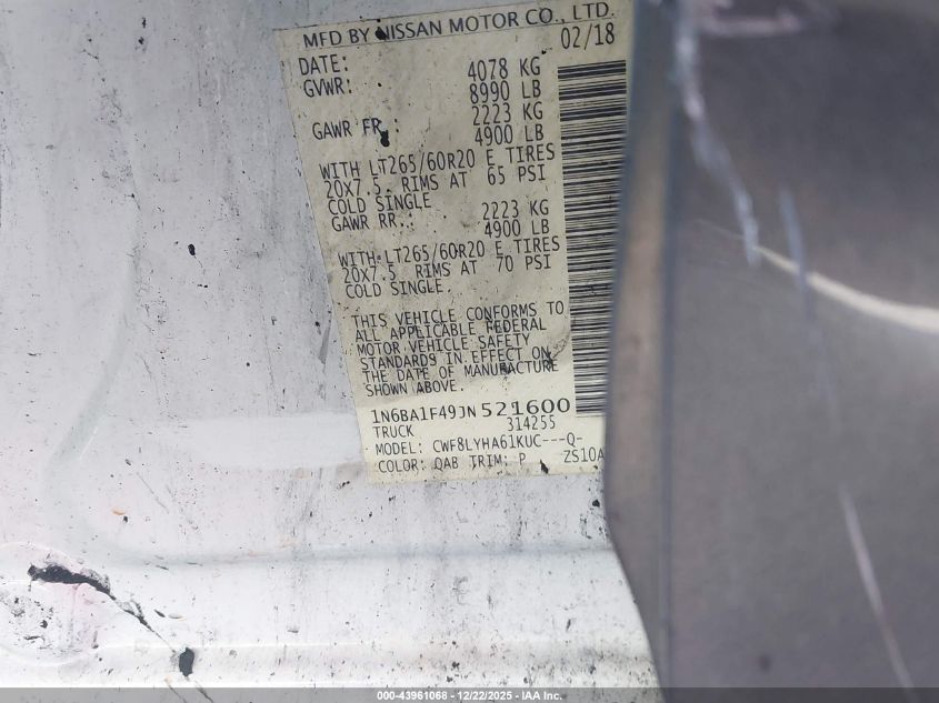 2018 Nissan Titan Xd Platinum Reserve Diesel VIN: 1N6BA1F49JN521600 Lot: 43961068