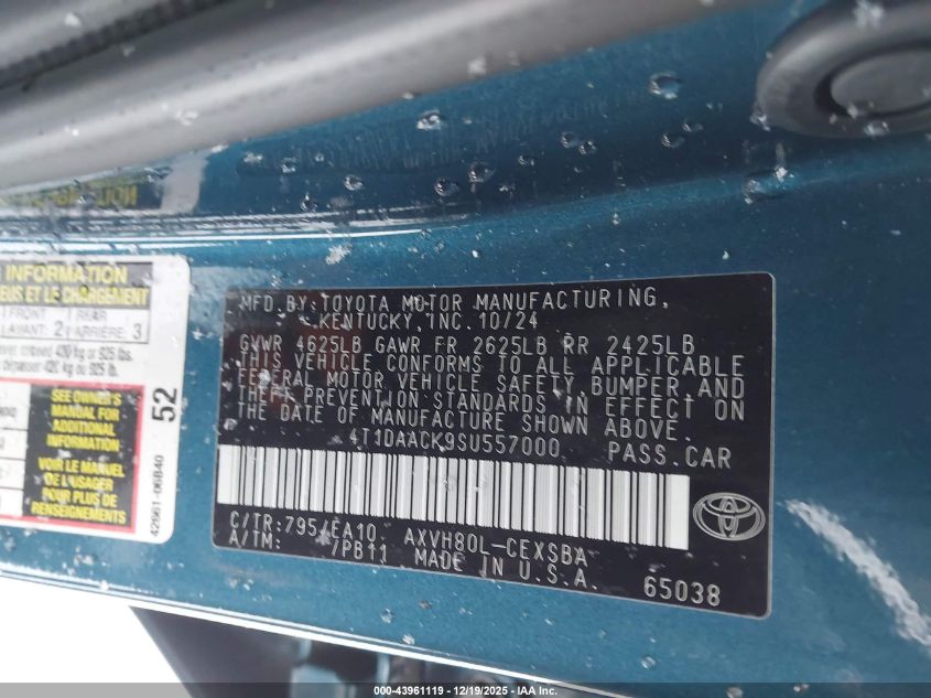 2025 Toyota Camry Se VIN: 4T1DAACK9SU557000 Lot: 43961119