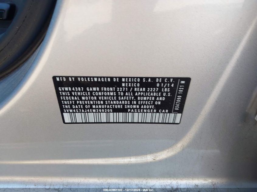 2014 Volkswagen Jetta Gli Edition 30 W/Nav VIN: 3VW4S7AJ4EM260205 Lot: 43961180