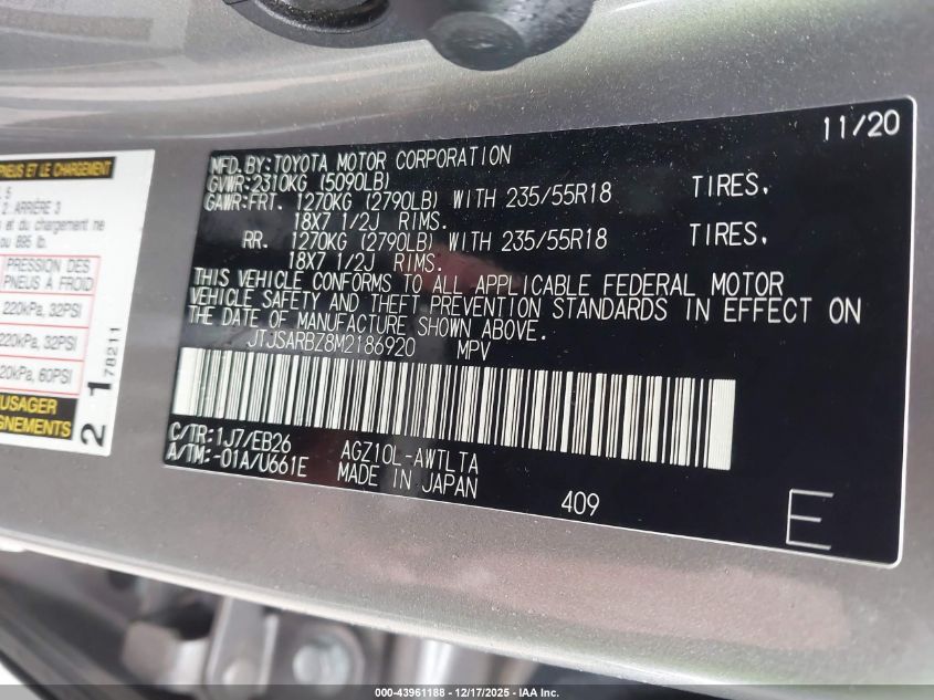 2021 Lexus Nx 300 F Sport VIN: JTJSARBZ8M2186920 Lot: 43961188