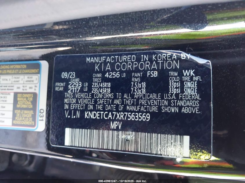 2024 Kia Seltos Sx Turbo VIN: KNDETCA7XR7563569 Lot: 43961247