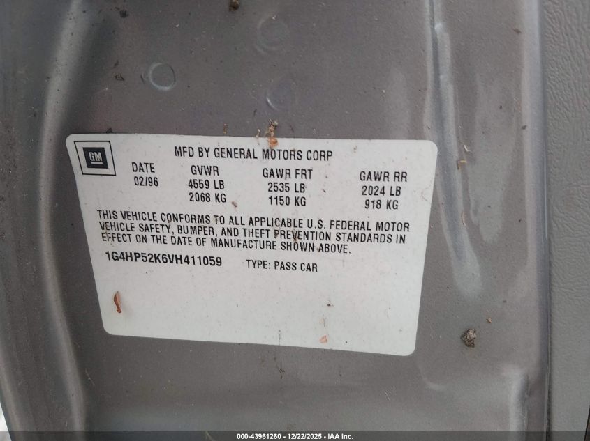 1997 Buick Lesabre Custom VIN: 1G4HP52K6VH411059 Lot: 43961260