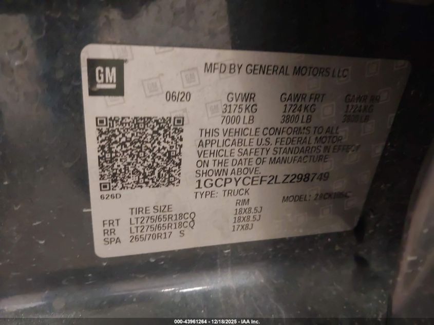 2020 Chevrolet Silverado 1500 4Wd Short Bed Custom Trail Boss VIN: 1GCPYCEF2LZ298749 Lot: 43961264