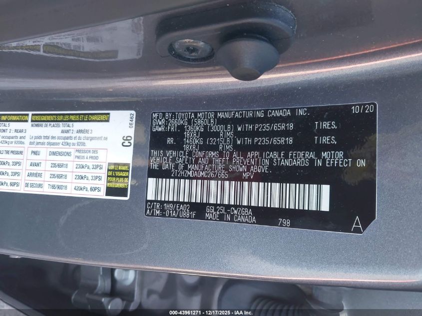 2021 Lexus Rx 350 VIN: 2T2HZMDA0MC267665 Lot: 43961271