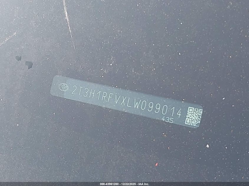 2020 Toyota Rav4 Le VIN: 2T3H1RFVXLW099014 Lot: 43961280