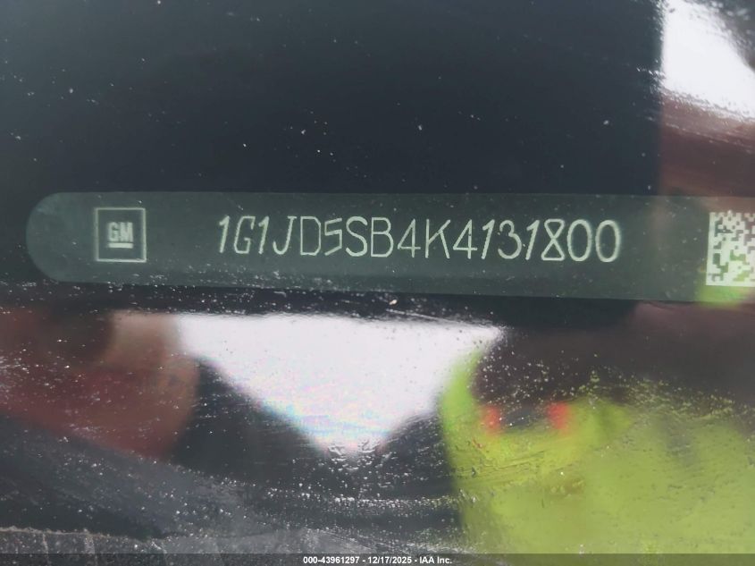 2019 Chevrolet Sonic Lt Auto VIN: 1G1JD5SB4K4131800 Lot: 43961297