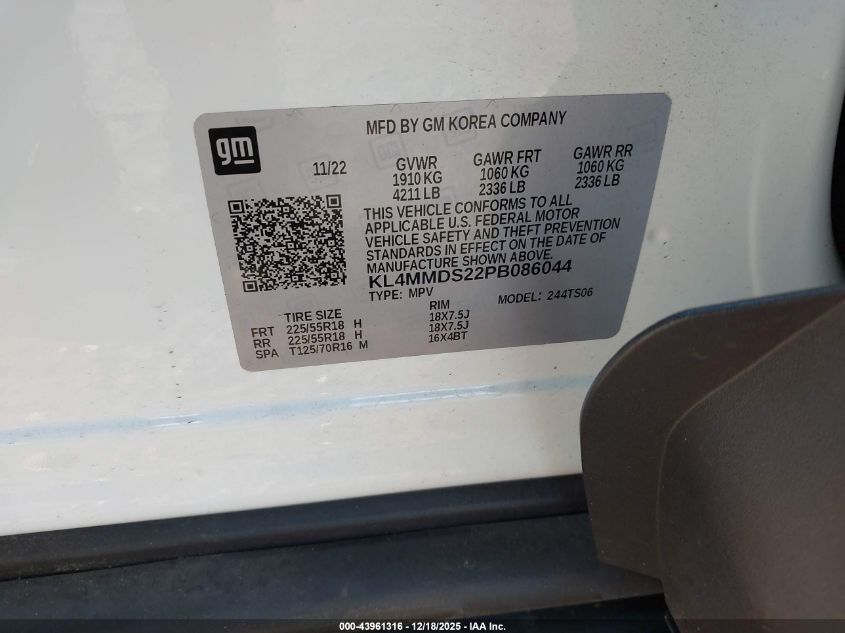 2023 Buick Encore Gx Select Fwd VIN: KL4MMDS22PB086044 Lot: 43961316