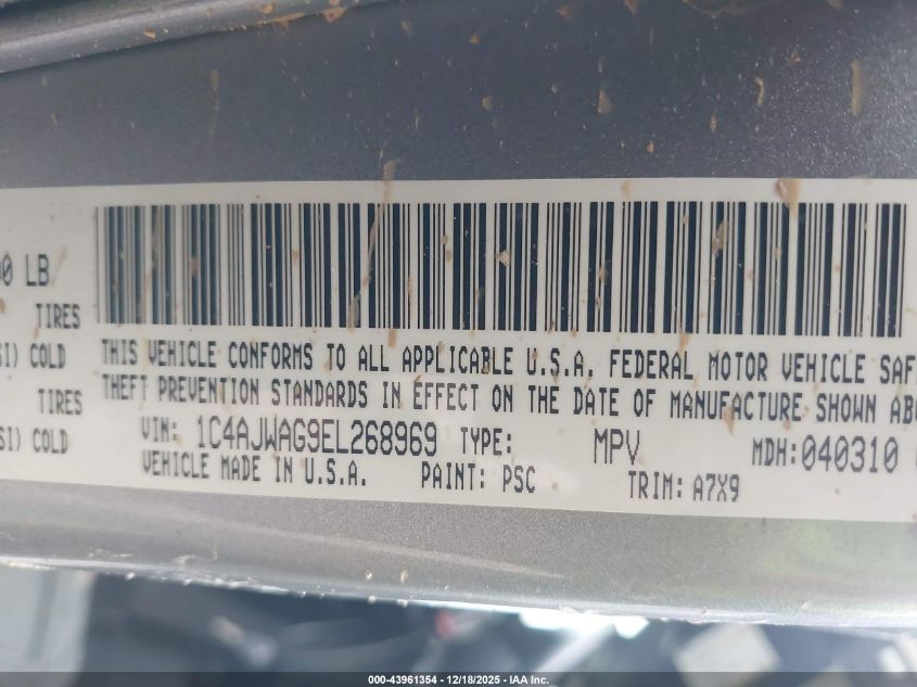 2014 Jeep Wrangler Sport VIN: 1C4AJWAG9EL268969 Lot: 43961354