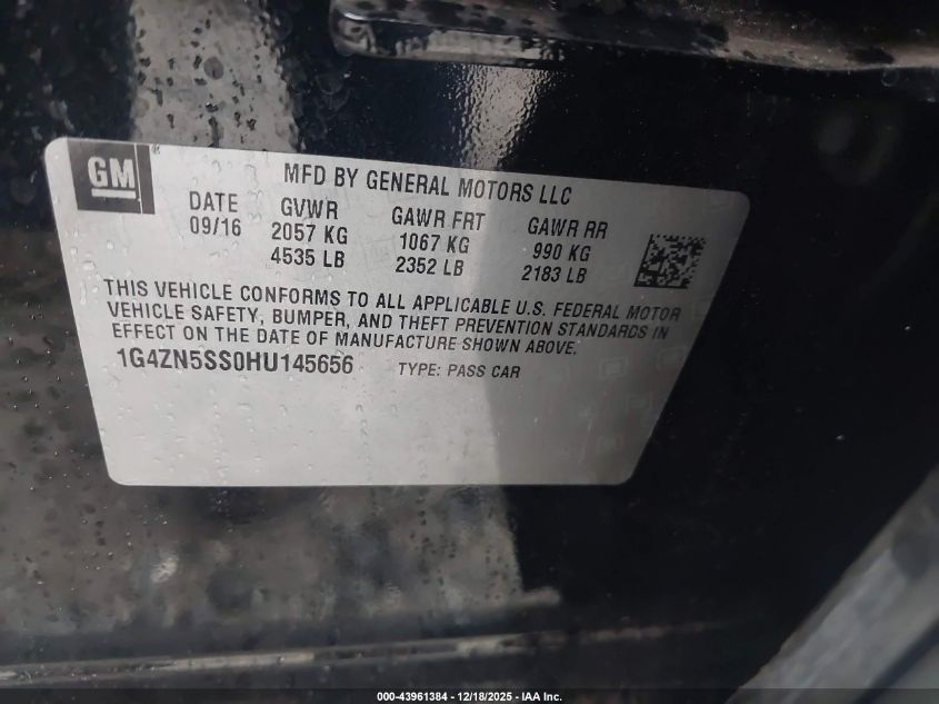 2017 Buick Lacrosse Preferred VIN: 1G4ZN5SS0HU145656 Lot: 43961384