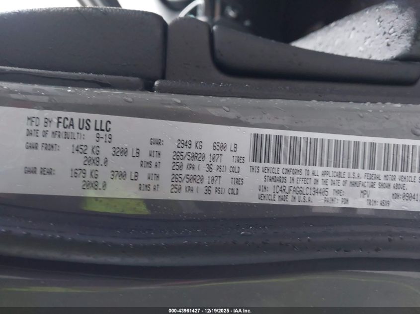 2020 Jeep Grand Cherokee Upland 4X4 VIN: 1C4RJFAG6LC134405 Lot: 43961427