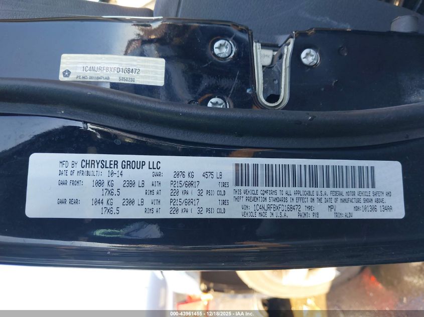 2015 Jeep Patriot High Altitude Edition VIN: 1C4NJRFBXFD168472 Lot: 43961455