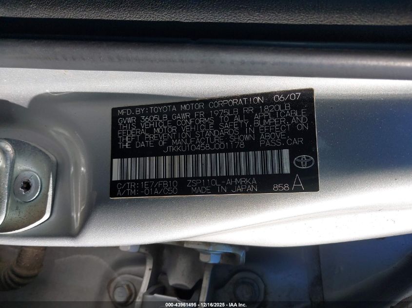 2008 Scion Xd VIN: JTKKU10458J001178 Lot: 43961495