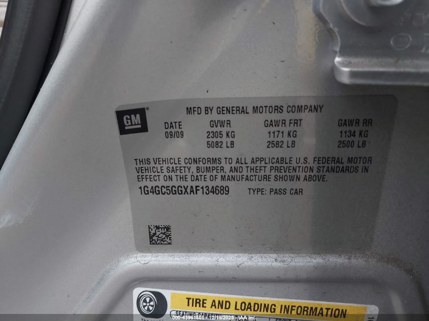 2010 Buick Lacrosse Cxl VIN: 1G4GC5GGXAF134689 Lot: 43961505