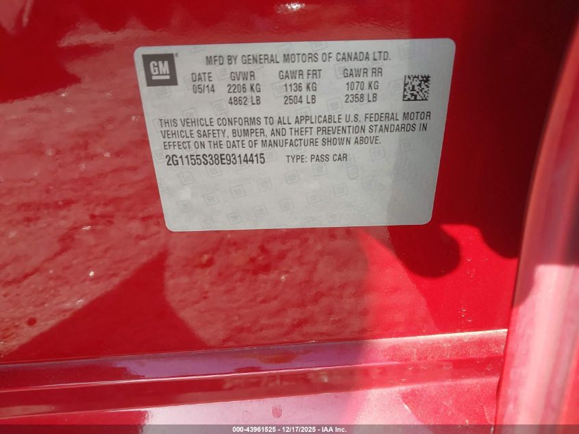 2014 Chevrolet Impala 2Lz VIN: 2G1155S38E9314415 Lot: 43961525