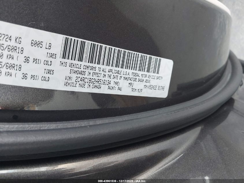 2017 Chrysler Pacifica Touring-L VIN: 2C4RC1BG2HR516134 Lot: 43961536