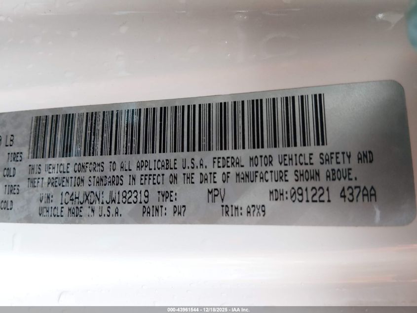 2018 Jeep Wrangler Unlimited Sport 4X4 VIN: 1C4HJXDN1JW182319 Lot: 43961544