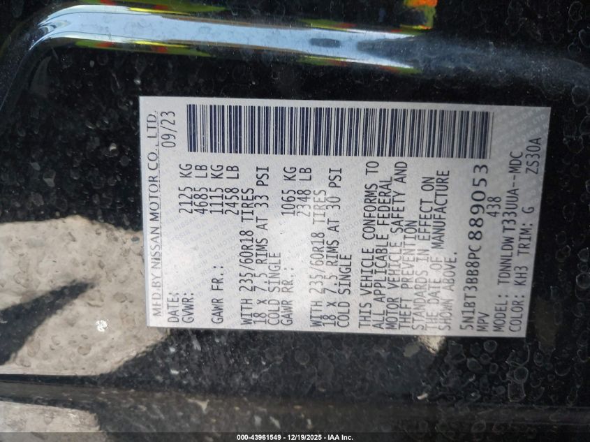 2023 Nissan Rogue Sv Intelligent Awd VIN: 5N1BT3BB8PC889053 Lot: 43961549