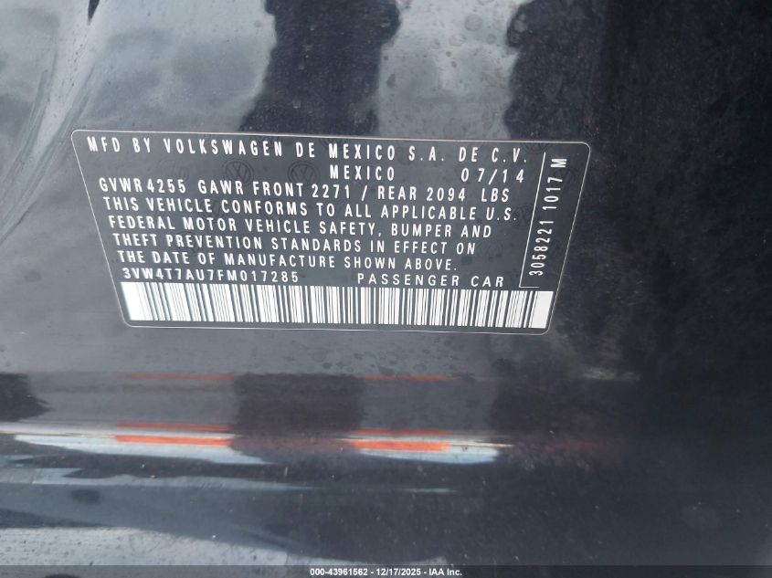 2015 Volkswagen Golf Gti 2.0T Se 4-Door VIN: 3VW4T7AU7FM017285 Lot: 43961562