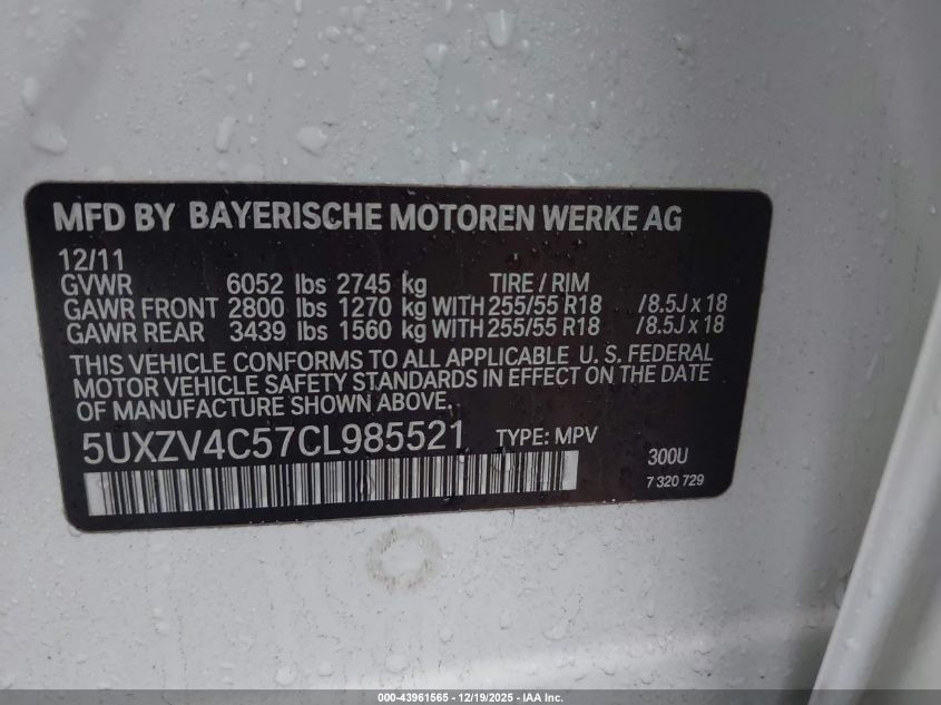 2012 BMW X5 xDrive35I/xDrive35I Premium/xDrive35I Sport Activity VIN: 5UXZV4C57CL985521 Lot: 43961565