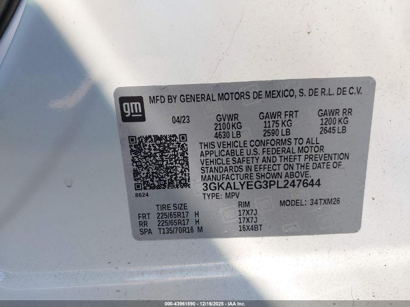 2023 GMC Terrain Awd At4 VIN: 3GKALYEG3PL247644 Lot: 43961590