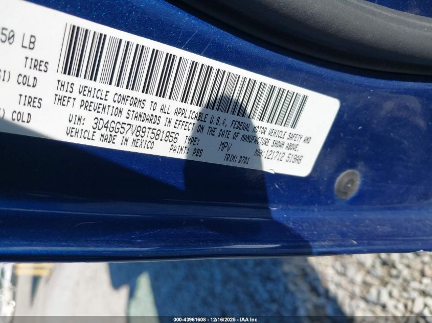 2009 Dodge Journey Sxt VIN: 3D4GG57V89T581856 Lot: 43961608