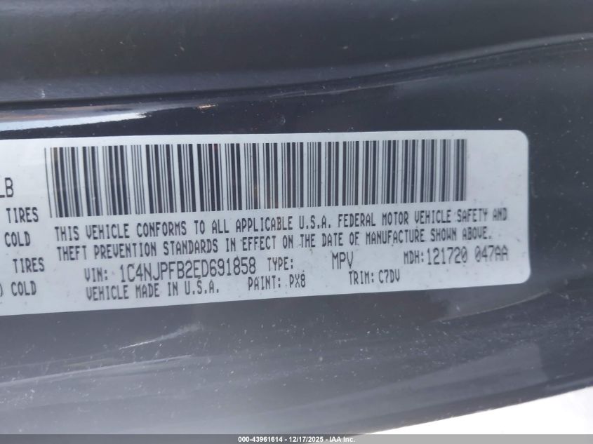 2014 Jeep Patriot Latitude VIN: 1C4NJPFB2ED691858 Lot: 43961614