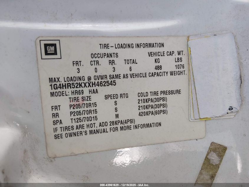 1999 Buick Lesabre Limited VIN: 1G4HR52KXXH462545 Lot: 43961629