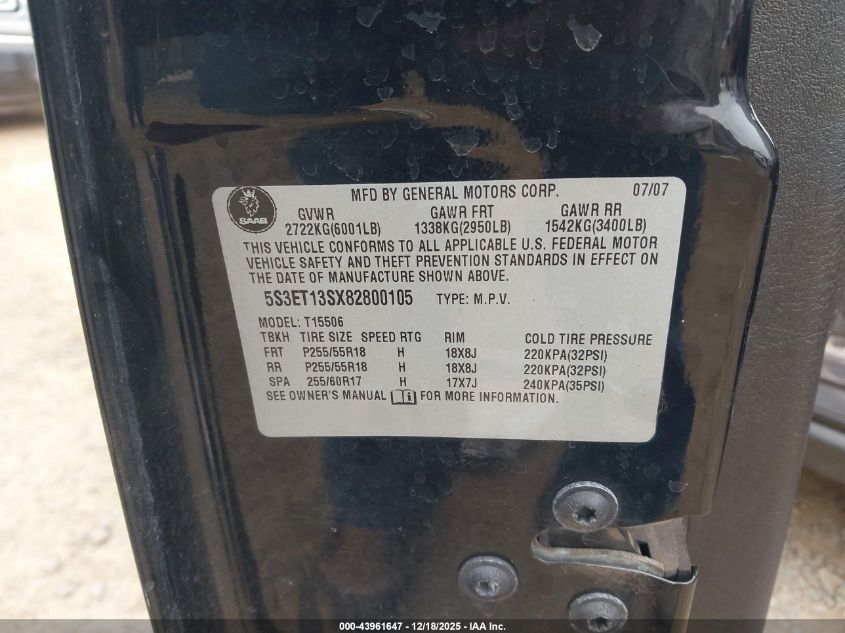 2008 Saab 9-7X 4.2I VIN: 5S3ET13SX82800105 Lot: 43961647