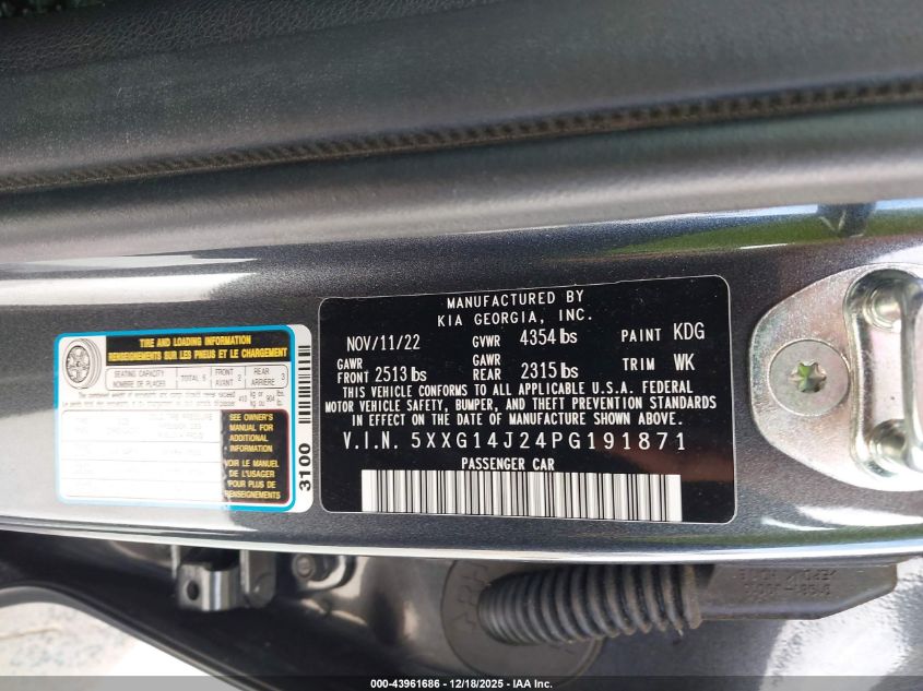 2023 Kia K5 Lxs VIN: 5XXG14J24PG191871 Lot: 43961686