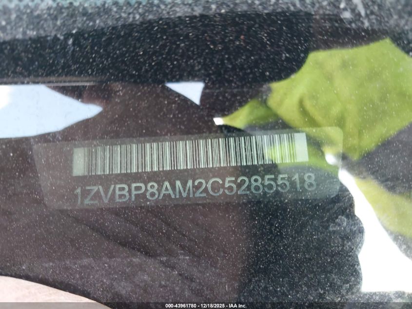 2012 Ford Mustang V6 VIN: 1ZVBP8AM2C5285518 Lot: 43961780