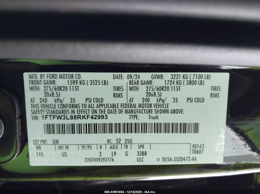 2024 Ford F-150 Xlt VIN: 1FTFW3L88RKF42993 Lot: 43961854