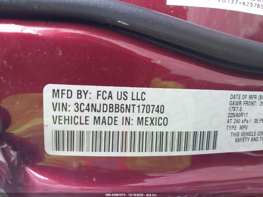 2022 Jeep Compass Latitude 4X4 VIN: 3C4NJDBB6NT170740 Lot: 43961870