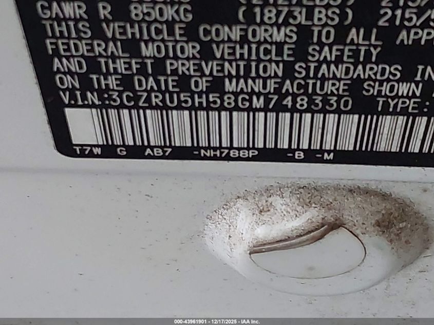 2016 Honda Hr-V Ex VIN: 3CZRU5H58GM748330 Lot: 43961901