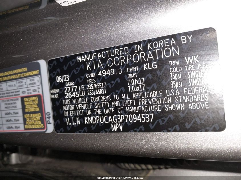 2023 Kia Sportage Hybrid Lx VIN: KNDPUCAG3P7094537 Lot: 43961930