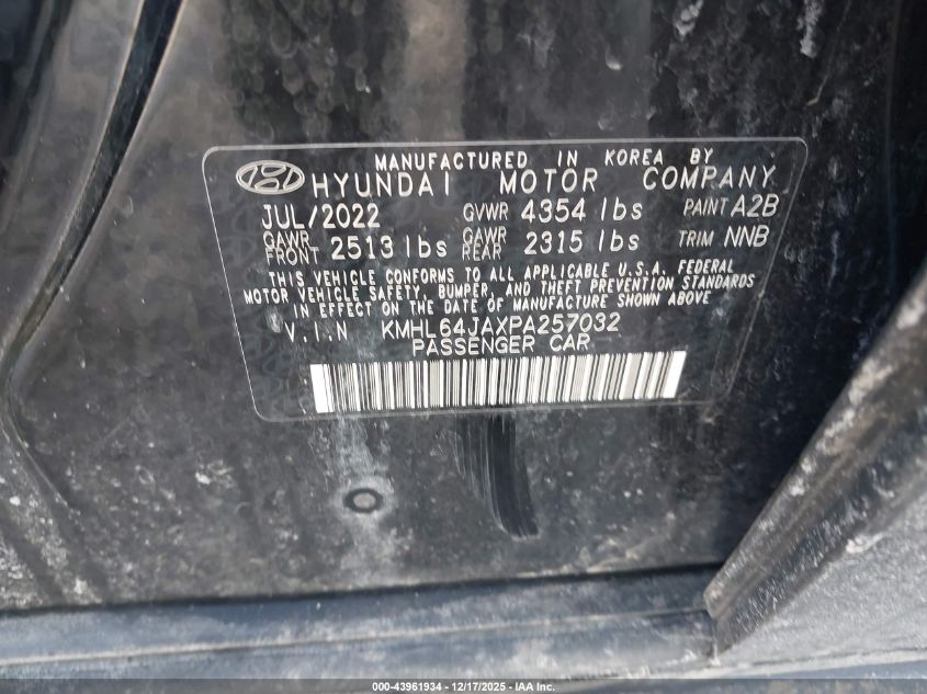 2023 Hyundai Sonata Sel VIN: KMHL64JAXPA257032 Lot: 43961934