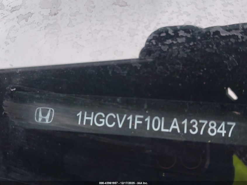 2020 Honda Accord Lx VIN: 1HGCV1F10LA137847 Lot: 43961957