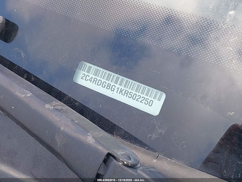 2019 Dodge Grand Caravan Se Plus VIN: 2C4RDGBG1KR502250 Lot: 43962018