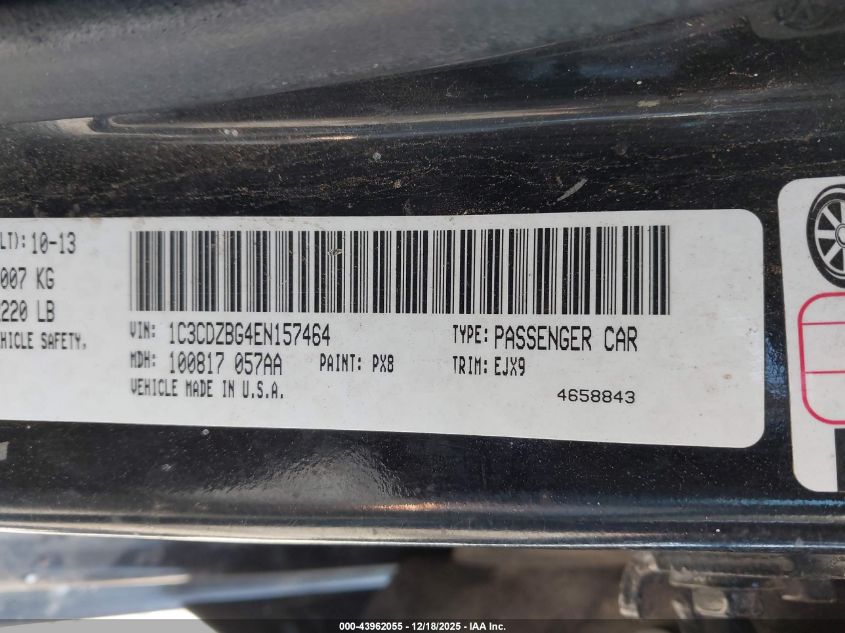 2014 Dodge Avenger R/T VIN: 1C3CDZBG4EN157464 Lot: 43962055