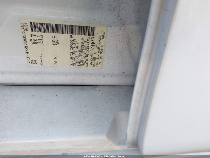 2019 Nissan Maxima 3.5 Sr VIN: 1N4AA6AV3KC371630 Lot: 43962065