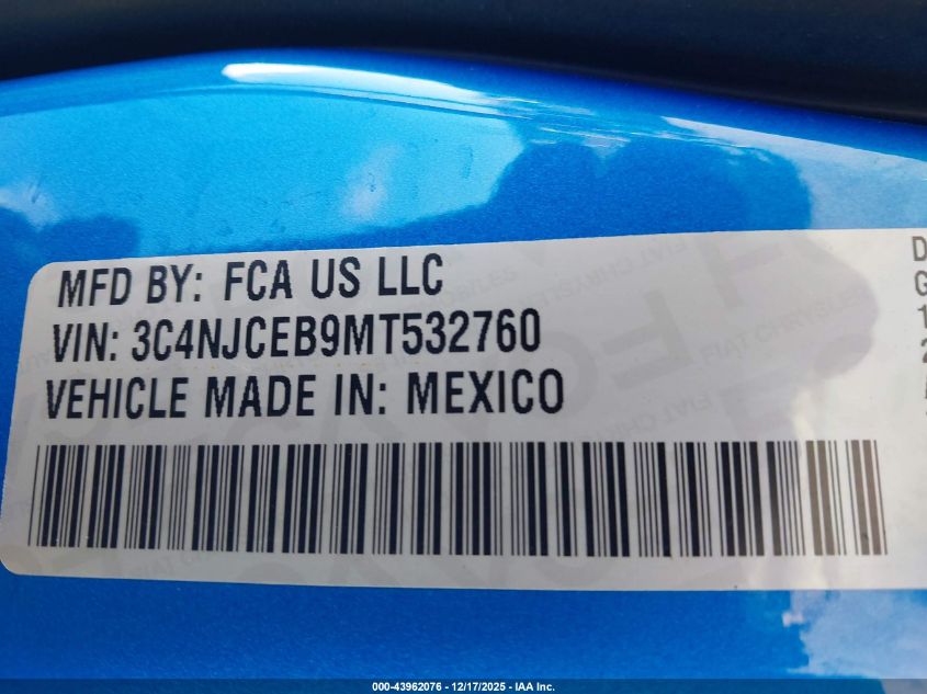 2021 Jeep Compass 80Th Anniversary Fwd VIN: 3C4NJCEB9MT532760 Lot: 43962076